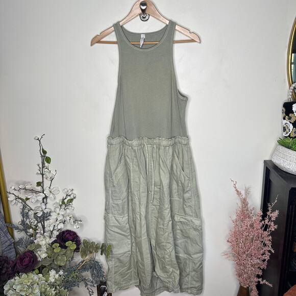ANTHROPOLOGIE x DAILY PRACTICE High-Neck Tank Twofer Dress Moss Green Sz XL {G4} - Picture 3 of 6